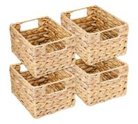 HMF Cesta de almacenaje trenzada de jacinto de agua, cesta con asas de transporte para baño, cocina y salón, juego de 4, tamaño S, 22 x 17 x 12 cm