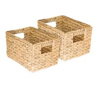 HMF Cesta de almacenaje trenzada organizadora de jacinto de agua, cesta decorativa con asas para baño, cocina, salón y estantería | Juego de 2 | Tamaño M | 32 x 23 x 20 cm | Natural