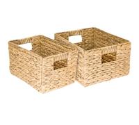 HMF Cesta de almacenaje trenzada organizadora de jacinto de agua, cesta decorativa con asas para baño, cocina, salón y estantería | Juego de 2 | Tamaño M + L | 36 x 28 x 20 cm | Natural