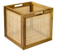 HMF - Cesta de almacenamiento adaptada para estanterías Kallax, cesta de ratán con trenzado vienés y madera de acacia | Motivo 3 | 32 x 34 x 32 cm