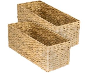 HMF Cesta de almacenamiento compatible con KALLAX para medio compartimento, cesta trenzada de jacinto de agua para baño, cocina y salón | Juego de 2 | 38 x 15 x 14 cm | Natural