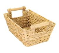 HMF Cesta de almacenamiento con asas de madera, cesta trenzada de jacinto de agua, larga y cuadrada, 30 x 20 x 12 cm