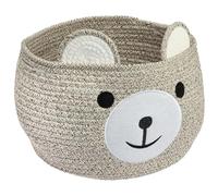 HMF Cesta de almacenamiento con asas ocultas, cesto para habitación de niños, en algodón, motivo: osito, 30 x 24 cm, marrón claro