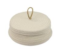 HMF Cesta de almacenamiento redonda para baño, cesta con tapa de algodón | plana | 25,5 x 11,5 cm | Crema