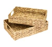 HMF Cesta de regalo vacía, juego de 2 bandejas decorativas rectangulares, cesta de almacenaje trenzada de jacinto de agua, 35 + 32 cm de ancho