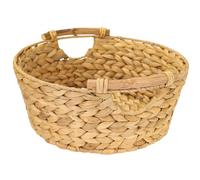 HMF Cesta redonda de almacenamiento, cesta de regalo vacía trenzada de jacinto de agua con asas de madera, 30 x 12 cm