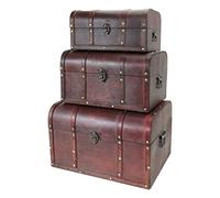 HMF Cofre del tesoro de madera, Baúl grande con cierre metálico vintage para cumpleaños infantil, boda o aniversario | Set de 3, 30 + 35 x 40 cm | Portugal