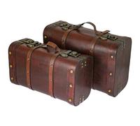 HMF Cofre del tesoro de madera, Baúl grande con cierres de presión, Maleta vintage decorativa para cumpleaños infantil, boda o aniversario | Set de 2, 40 + 45 cm | Perú