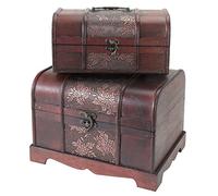 HMF Cofre del tesoro de madera, Baúl pequeño con cierre metálico vintage para cumpleaños infantil, boda o aniversario | Set de 2, 25 + 30 cm | Japón