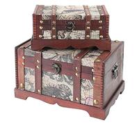 HMF Cofre del tesoro de madera, Cofre pequeño para cumpleaños infantil | set de 2 | varios tamaños | América