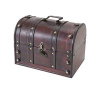 HMF Cofre del Tesoro de Madera Pequeño, Baúl Pirata con Cerradura Decorativa para Fiesta Infantil y Cumpleaños | 30 x 20 x 22 cm | Italia