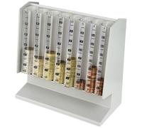 HMF Contador de monedas para clasificar y guardar calderilla, clasificador de monedas transparente con escala de valores como hucha para niños | 21 x 19,5 x 10 cm | Gris claro