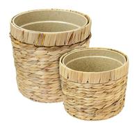 HMF Innovadora maceta trenzada de jacinto de agua, con maceta de materias primas sostenibles, redonda, juego de 2, 19 cm + 25 cm de diámetro