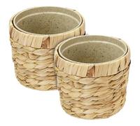 HMF Innovadora maceta trenzada de jacinto de agua, con maceta de materias primas sostenibles, redonda, juego de 2, 14 cm de diámetro