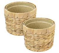 HMF Innovadora maceta trenzada de jacinto de agua, con maceta de materias primas sostenibles, redonda, juego de 2, 19 cm de diámetro