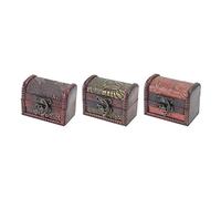 HMF Joyero de madera, pequeño cofre del tesoro con cierre vintage decorativo para guardar joyas o como caja para anillos de compromiso o boda | Varios diseños | Set de 3 | 8 x 5 x 6 cm