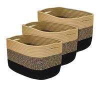 HMF Juego de 3 cestas de almacenamiento con asas ocultas, cesta de algodón, 37,5 x 25 x 22,5 cm, color negro y miel
