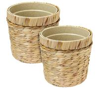 HMF Maceta Trenzada de Jacinto de Agua con Maceta para Plantas, Redonda, Juego de 2, 25 cm de diámetro