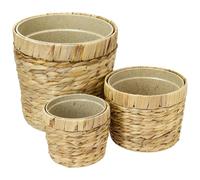 HMF Macetero innovador trenzado de jacinto de agua, con maceta de plantación de materiales sostenibles, redondo | Juego de 3 | 14 cm + 19 cm + 25 cm de diámetro