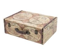 HMF Maleta decorativa vintage de madera con tapa y asa de cuero, caja de almacenamiento elegante e idea de regalo para boda o cumpleaños | Mapa del mundo en color | 44 x 32 x 16 cm