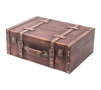 HMF Maleta decorativa vintage de madera con tapa y asa de cuero, caja de almacenamiento estilo retro, idea de regalo para boda o cumpleaños | Clásico | 44 x 32 x 16 cm