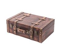HMF Maleta decorativa vintage de madera con tapa y asa de cuero, caja de almacenamiento estilo retro, idea de regalo para boda o cumpleaños | Clásico | 38 x 26 x 13 cm
