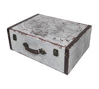 HMF Maleta decorativa vintage de madera con tapa y asa de cuero, caja de almacenamiento estilo retro, idea de regalo para boda o cumpleaños | Mapa del mundo | 44 x 32 x 16 cm