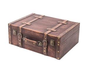 HMF Maleta decorativa vintage de madera con tapa y asa de cuero, caja de almacenamiento estilo retro, idea de regalo para boda o cumpleaños | Clásico | 44 x 32 x 16 cm