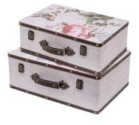 HMF Maletas decorativas vintage de madera con tapa y asa de cuero, cajas de almacenamiento elegantes e idea de regalo para boda o cumpleaños | Rosa | Set de 2, 38 + 44 cm