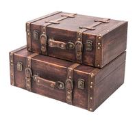 HMF Maletas decorativas vintage de madera con tapa y asa de cuero, cajas de almacenamiento elegantes e idea de regalo para boda o cumpleaños | Clásico | Set de 2, 38 + 44 cm