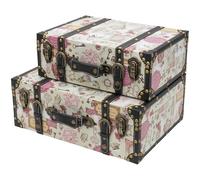 HMF Maletas decorativas vintage de madera con tapa y asa de cuero, cajas de almacenamiento elegantes e idea de regalo para boda o cumpleaños | Barroco | Set de 2, 38 + 44 cm