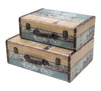 HMF Maletas decorativas vintage de madera con tapa y asa de cuero, cajas de almacenamiento elegantes e idea de regalo para boda o cumpleaños | Bicicleta | Set de 2, 38 + 44 cm