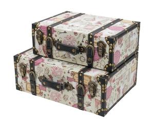 HMF Maletas decorativas vintage de madera con tapa y asa de cuero, cajas de almacenamiento elegantes e idea de regalo para boda o cumpleaños | Barroco | Set de 2, 38 + 44 cm