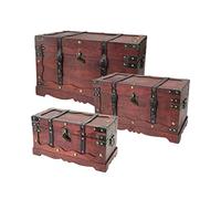 HMF MF Cofre del tesoro de madera, Cofre grande con cerradura decorativa para cumpleaños infantil | set de 3 | varios tamaños | Francia
