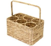HMF Portabotellas para 6 botellas, Cesta para botellas trenzada de jacinto de agua, 32 x 22 x 18 cm