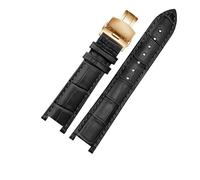 HMFANG Correa De Reloj De Cuero Genuino Compatible Con MK Michael Kors Mike Coles Mk2277 2425 Correa De Reloj Con Muesca Impermeable A Prueba De Sudor Correa De Muñeca De 20 Mm(Black-Golden-B1)