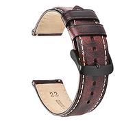 HMFANG Cuero bronceado de aceite de cuero 22 mm 20 mm 18 mm de reloj rápido Correa de banda marrón compatible con hombres mujeres compatibles con fósiles(Wine red-B,18mm)