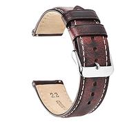 HMFANG Cuero bronceado de aceite de cuero 22 mm 20 mm 18 mm de reloj rápido Correa de banda marrón compatible con hombres mujeres compatibles con fósiles(Wine red-S,18mm)