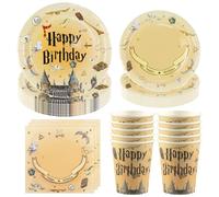 Hmfmdy Juego de Vajilla para Fiesta de Magos, 68 Piezas Decoración Mágica para Fiesta de Magos, Vajilla de Cumpleaños de Magos con Platos, Vasos y Servilletas de Papel, Suministros para 16 Invitados