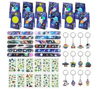Hmfmdy Set de Accesorios Fiestas de Espaciales, 48Pcs Juguetes Cumpleaños Infantiles, Regalos Cumpleaños Niños, Fiestas de Cumpleaños Espacio, Fiestas de Cumpleaños Espacio, llaveros, pegatinas
