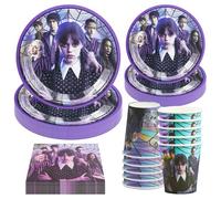 Hmfmdy Wednesday - Juego de vajilla de fiesta de 50 piezas, decoración para fiestas de boda, con platos de papel, vasos, servilletas, cumpleaños infantiles, para 10 invitados