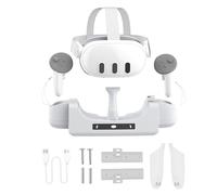 HMHAMA Estación de carga para Oculus/Meta Quest 3 VR, 2 baterías recargables, indicador LED, soporte wall mount