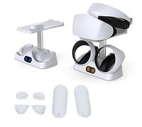 HMHAMA Soporte de base de carga para controlador PS VR2, estación de carga con mango VR y kits de almohadillas de silicona antideslizantes con luz indicadora
