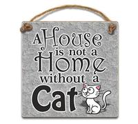 HmHome Placa de madera con diseño de gato con texto "A house is not a home without a cat