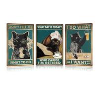 HMIEPRS 3 Piezas Cartel de Metal Vintage de Gato Negro, Retro Pared Placa Cartel de Metal, Póster Metálico Arte Decoración para la Decor del hogar Dormitorio Baño Cocina Cafetería Bar (Style C)