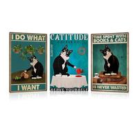 HMIEPRS 3 Piezas Cartel de Metal Vintage de Gato Negro, Retro Pared Placa Cartel de Metal, Póster Metálico Arte Decoración para la Decor del hogar Dormitorio Baño Cocina Cafetería Bar (Style A)