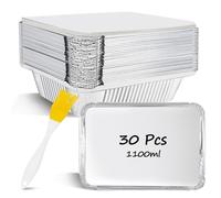 HMIEPRS 30 Piezas Bandejas de Papel Aluminio con Tapa, Bandejas de Aluminio Desechables con Cepillo de Silicona, Bandejas de Goteo Aluminio para Barbacoa, Hornear, Cocinar, Almacenar y Congelar