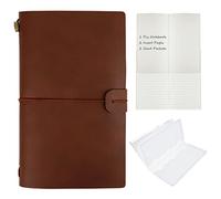 HMIEPRS Cuaderno Vintage de Cuero Con Cierre EláStico y Bolsillos para Tarjetas, Diario de Cuero Recargable, Diario de Viaje con 2 Tipos de Inserciones Regalo para Escritores, Poetas (Rojo Marrón)