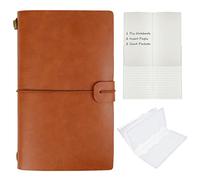 HMIEPRS Cuaderno Vintage de Cuero Con Cierre EláStico y Bolsillos para Tarjetas, Diario de Cuero Recargable, Diario de Viaje con 2 Tipos de Inserciones Regalo para Escritores, Poetas (Marrón)