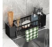 HMIEPRS Organizador de fregadero de cocina, soporte de esponja con soporte para cepillo y bandeja de desagüe, organizador para fregadero de cocina autodrenante, organizador para organización y